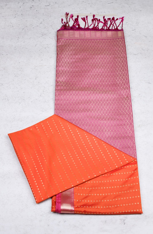 Orange Pink Semi Soft Silk Saree