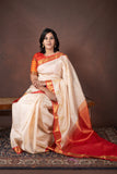 Beige and Peach Pure Silk Saree