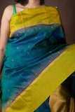 Blue and Green Retta Pettu Pure Silk Saree