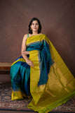 Blue and Green Retta Pettu Pure Silk Saree