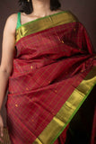 Green and red small border silk saree