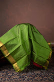 Green and red small border silk saree