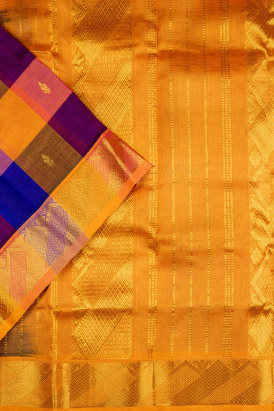 Purple and blue pure silk cotton saree