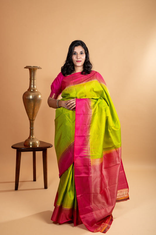 Light green and pink soft silk saree