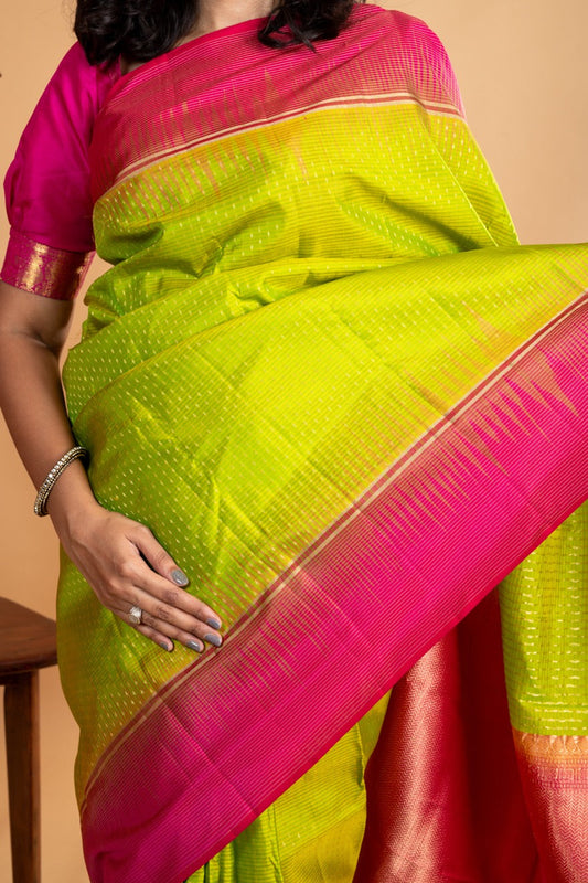 Light green and pink soft silk saree