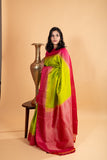 Light green and pink soft silk saree