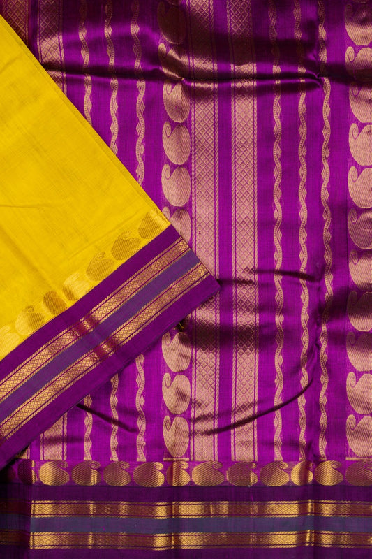 Yellow and purple silk cotton saree
