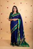 Blue and Green Retta Pettu Pure Silk Saree