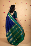 Blue and Green Retta Pettu Pure Silk Saree