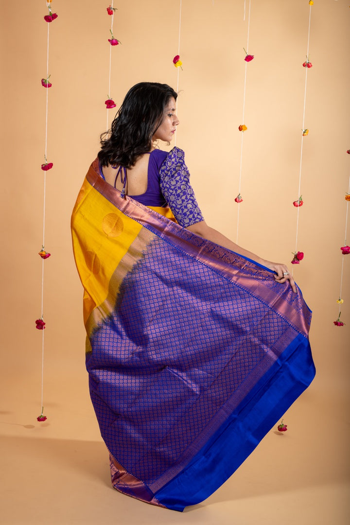 Golden mustard pure silk saree