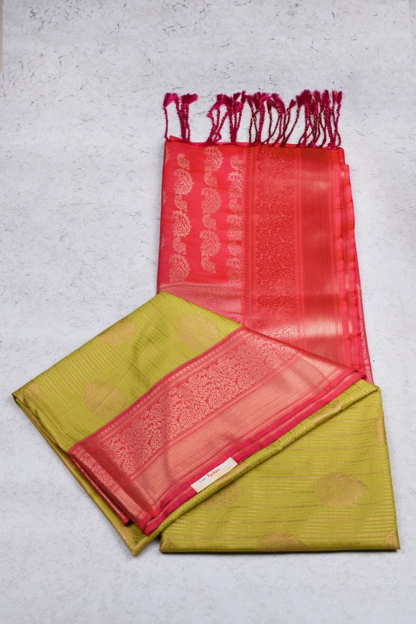 Light Green Brocade Semi Soft Silk Saree