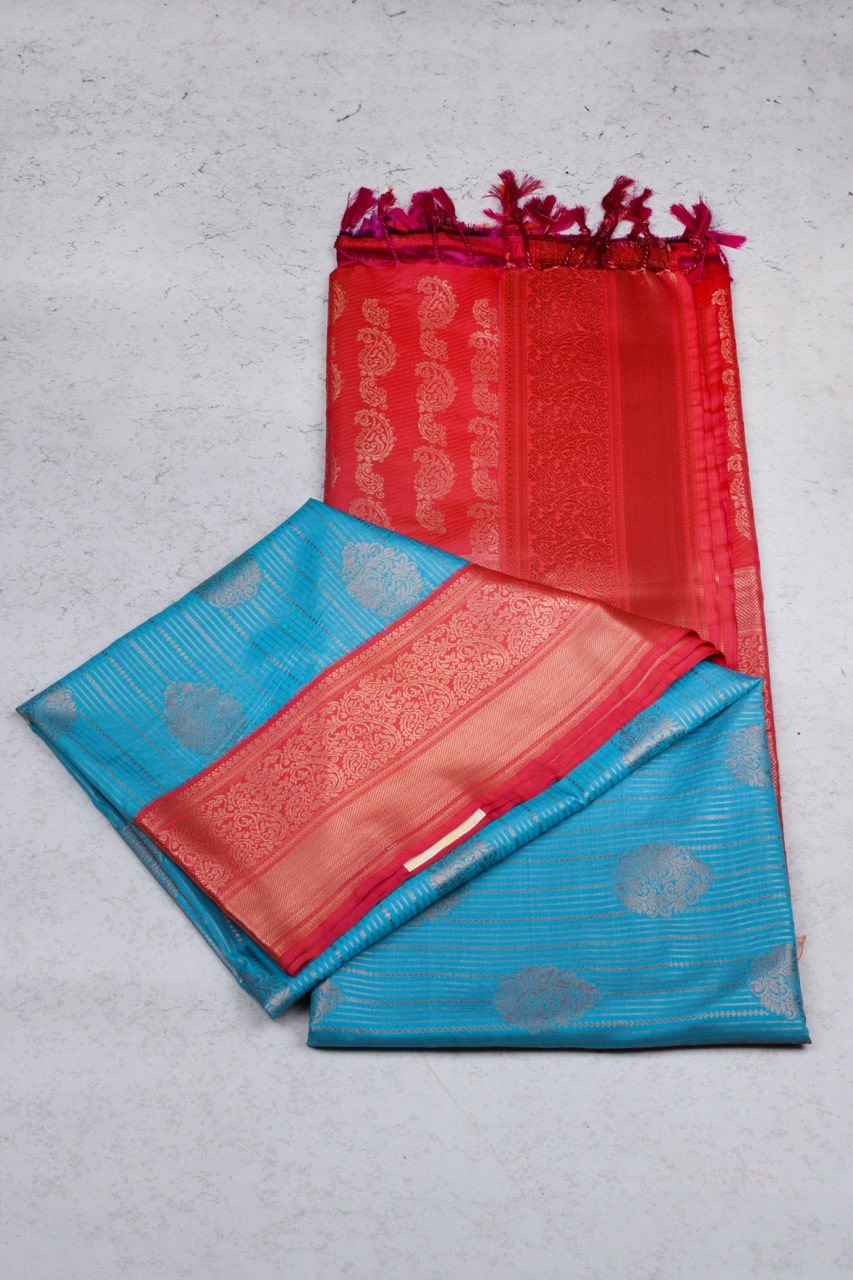 Anandha Blue Brocade Semi Soft Silk Saree