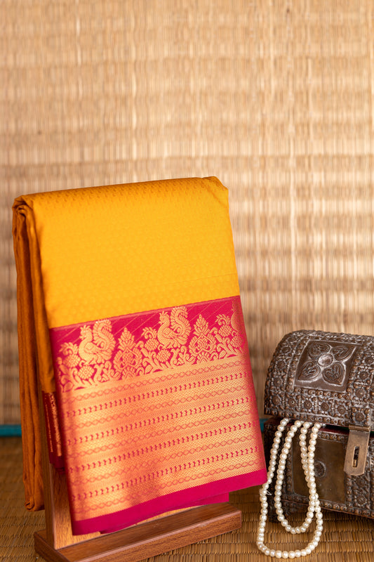 Mango yellow and pink semi silk saree