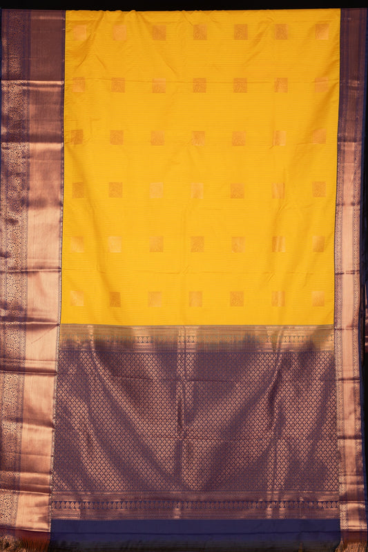 Mustard and Blue turning semi silk saree