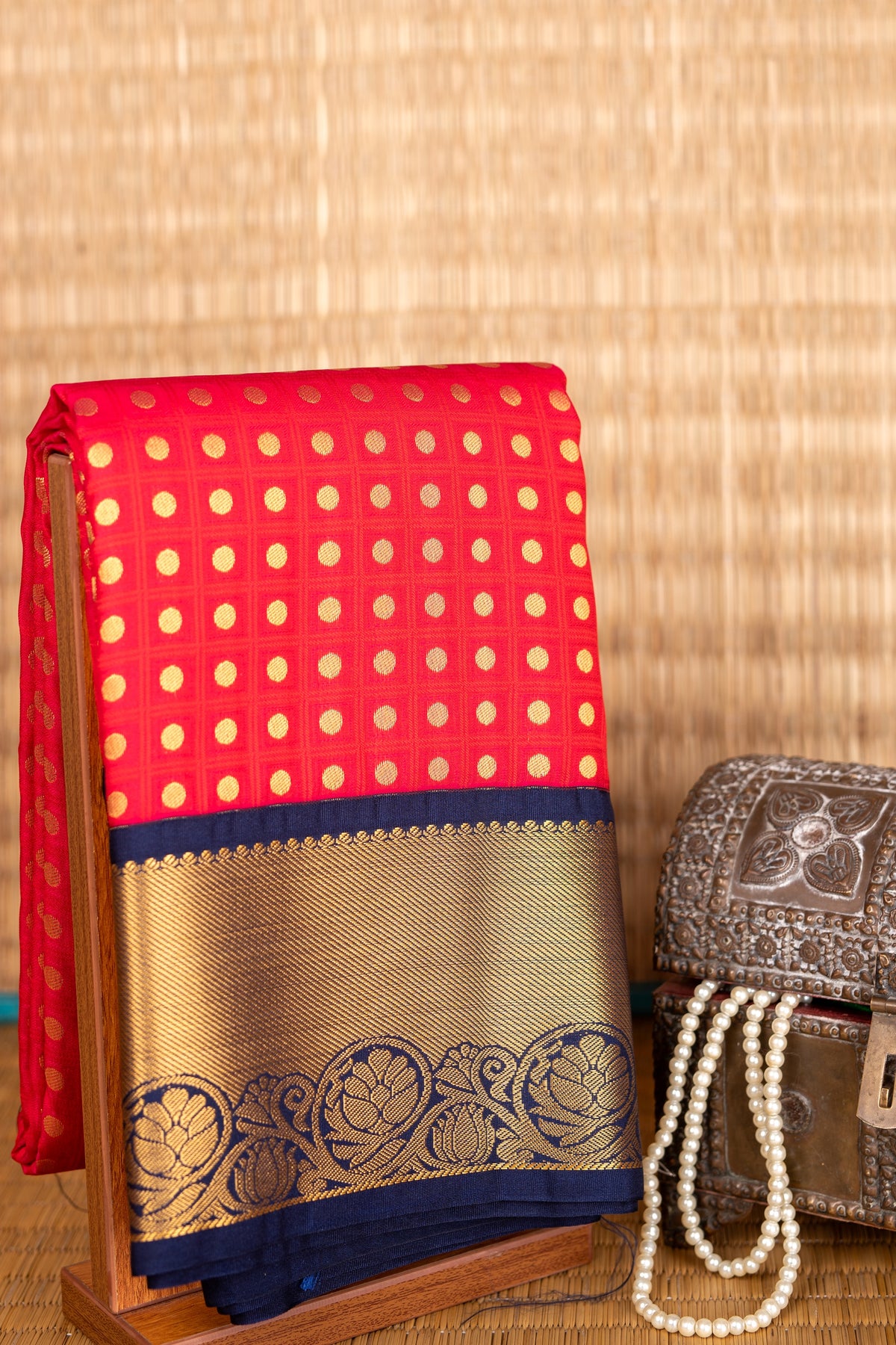 Red and blue semi silk saree