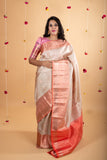 Beige and Peach Pure Silk Saree