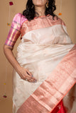 Beige and Peach Pure Silk Saree