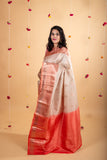 Beige and Peach Pure Silk Saree