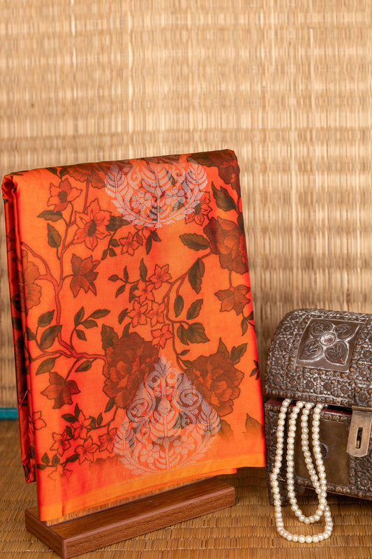 Mango orange semi soft silk saree