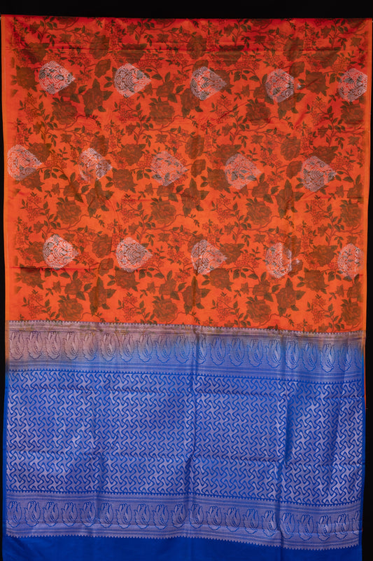 Mango orange semi soft silk saree