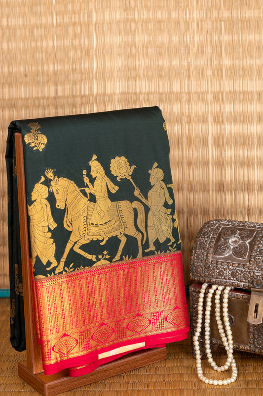 Bottle Green and Pink Semi Silk Saree