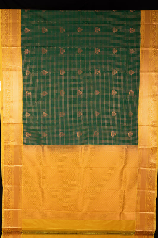 Mustard And Green Brocade Semi Silk Saree