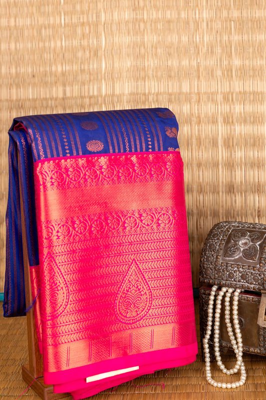 Blue brocade semi silk saree