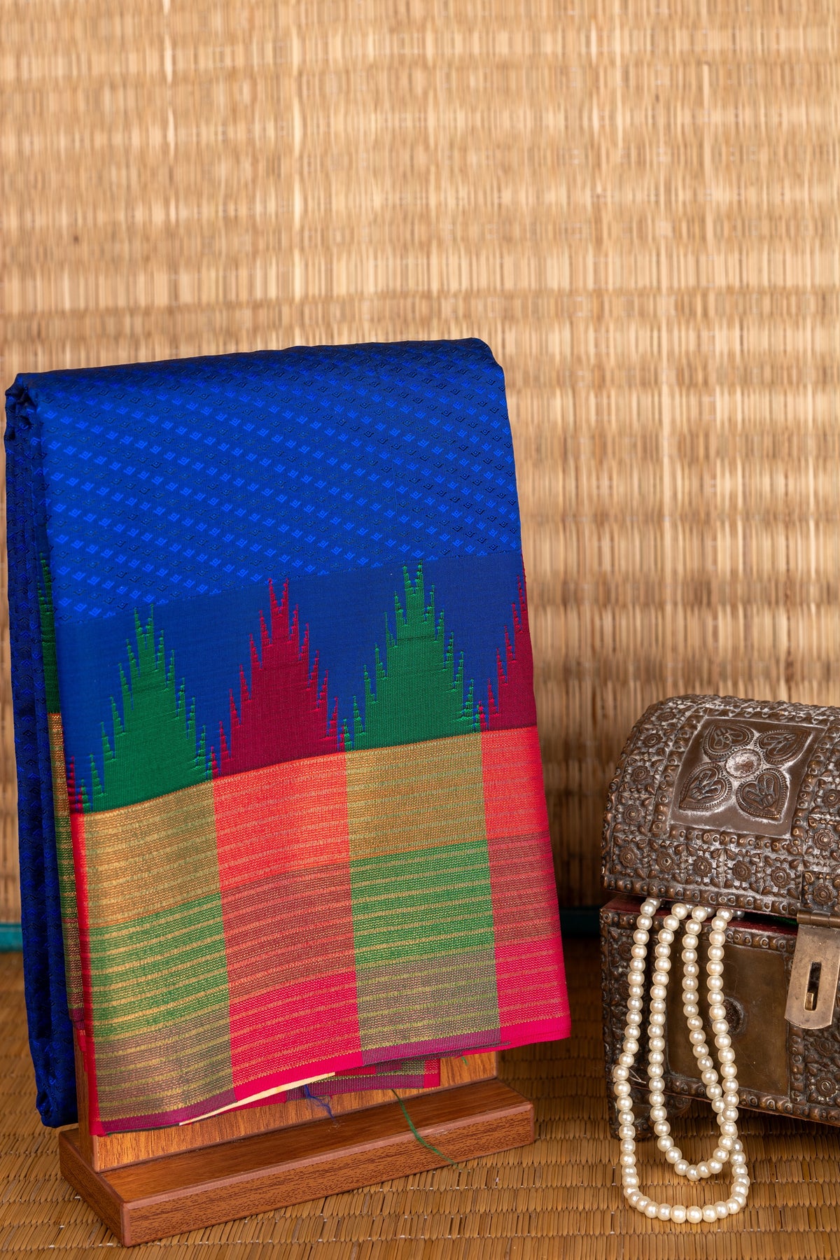 Ms blue temple semi silk saree