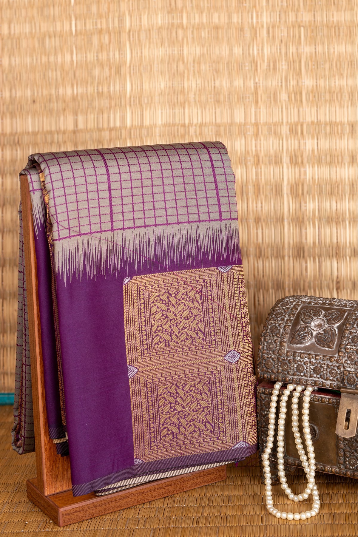 Grey and purple turning semi silk saree