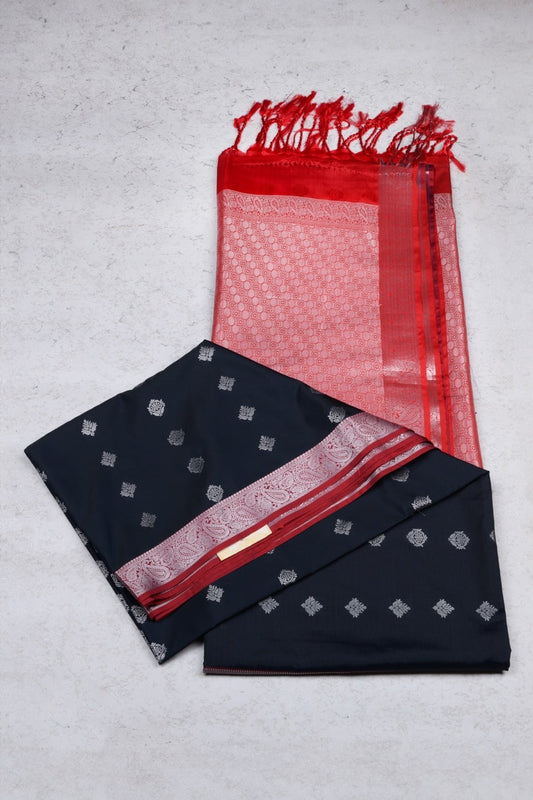 Black And Red Semi Soft Silk Saree
