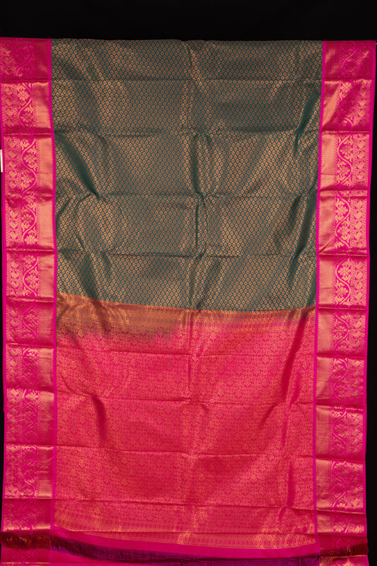 Dual tone green and pink semi silk saree