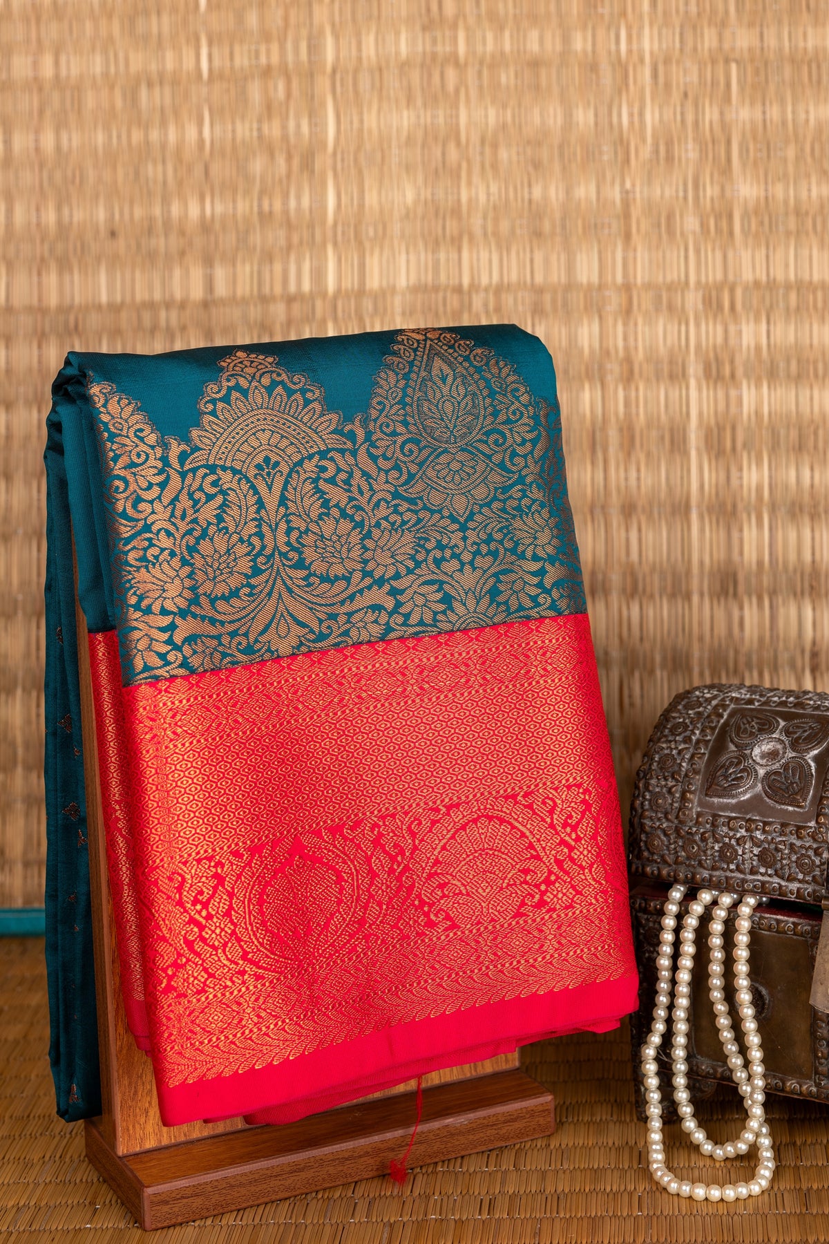 Peacock green bridal semi silk saree