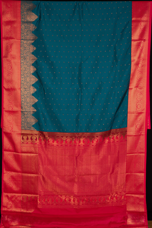 Peacock green bridal semi silk saree
