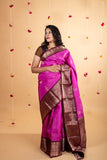 Pink and wine maroon soft silk saree