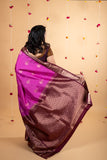 Pink and wine maroon soft silk saree