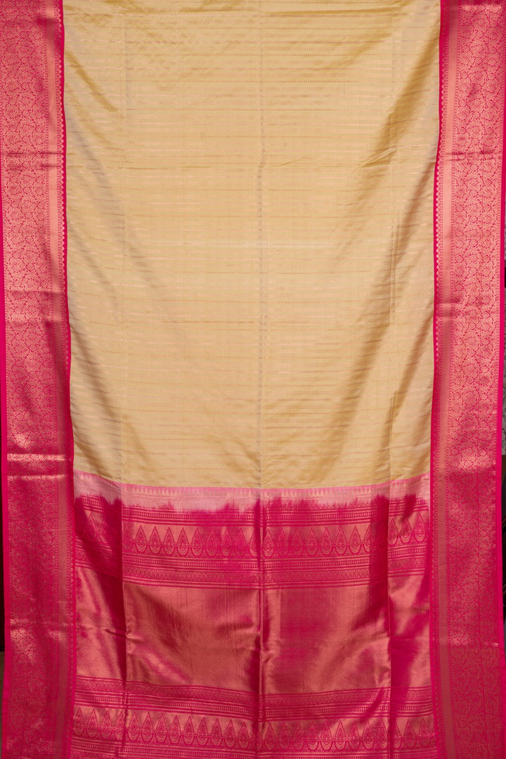 Offwhite Pink Brocade Silk Saree