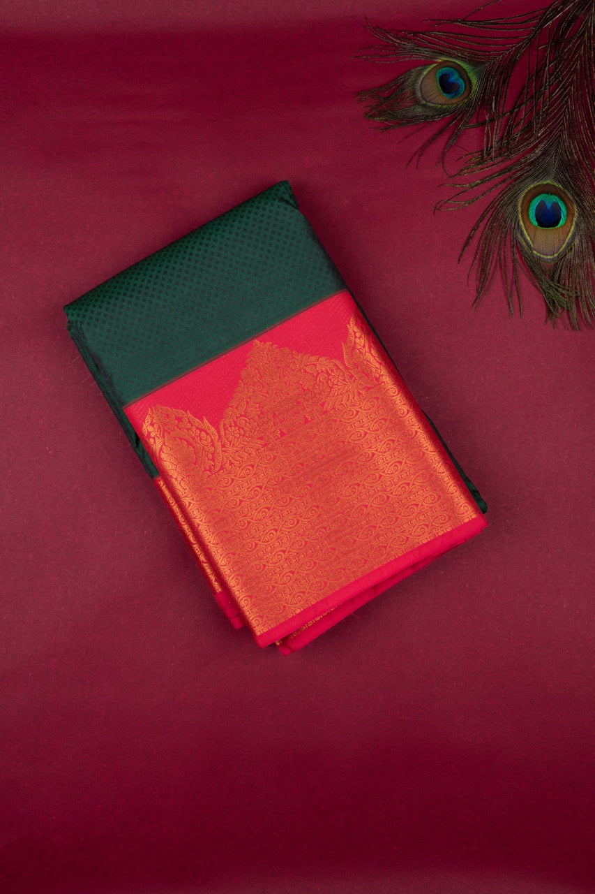 Dark Green And Red Semi Silk Saree