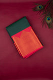 Dark Green And Red Semi Silk Saree