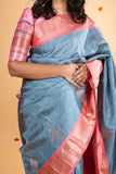 Grey and peach traditional silk saree