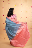 Grey and peach traditional silk saree