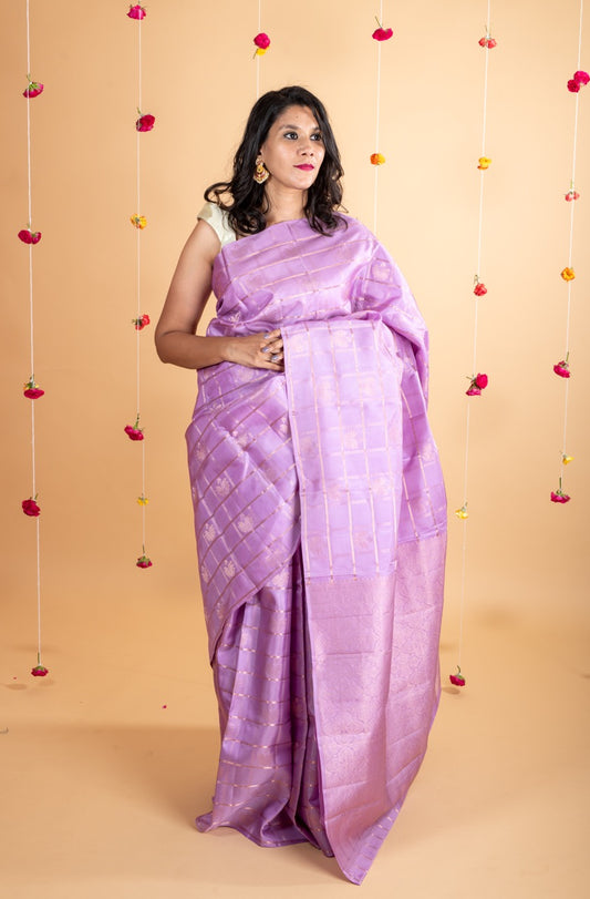 Pastel lilac borderless pure silk saree