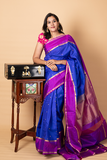 Dark Blue & Pink Kanchipuram Silk Saree