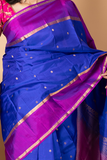 Dark Blue & Pink Kanchipuram Silk Saree