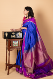 Dark Blue & Pink Kanchipuram Silk Saree