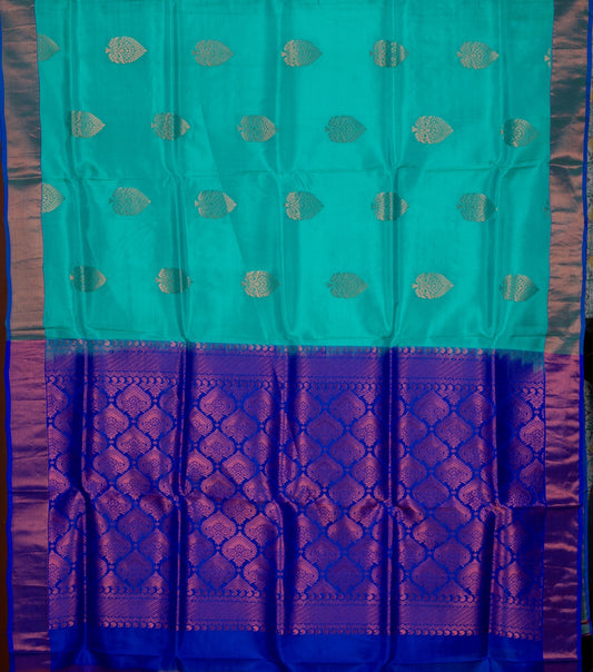 Turquoise Pure Touch Silk Saree
