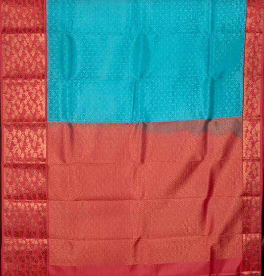 Pastel Blue And Peach Pure Touch Silk Saree