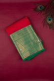 Red And Green Designer Semi Silk Saree