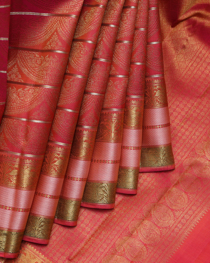 Dual tone Tomato red pattu saree