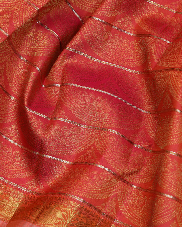 Dual tone Tomato red pattu saree