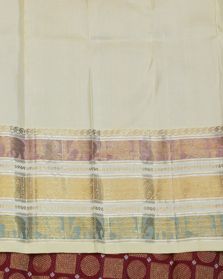 Maroon and Cream designer kanchipuram silk saree